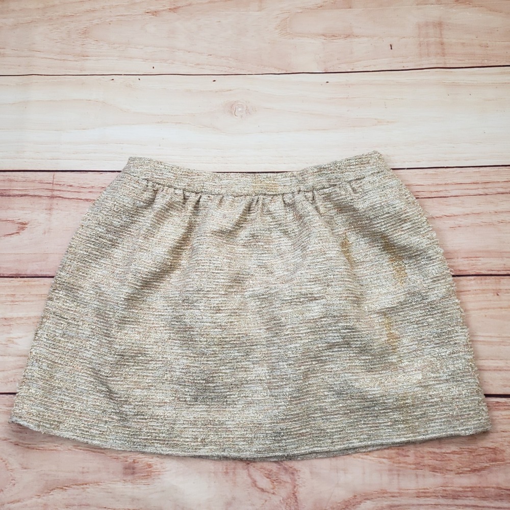Zara Skirt Womans Medium Gold Metallic Tweed Mini Silver Boucle Lined Spain *